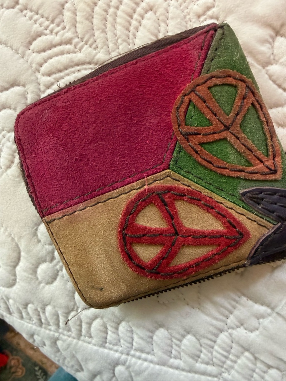 Lucky Brand Boho Patchwork Peace Sign Suede Wallet - Picture 2 of 3
